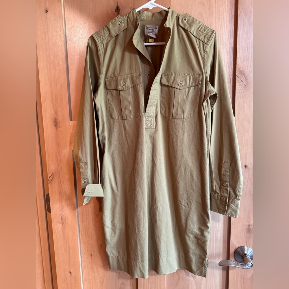 Ralph Lauren Green Long Sleeve Shirt Dress with Collared Neckline